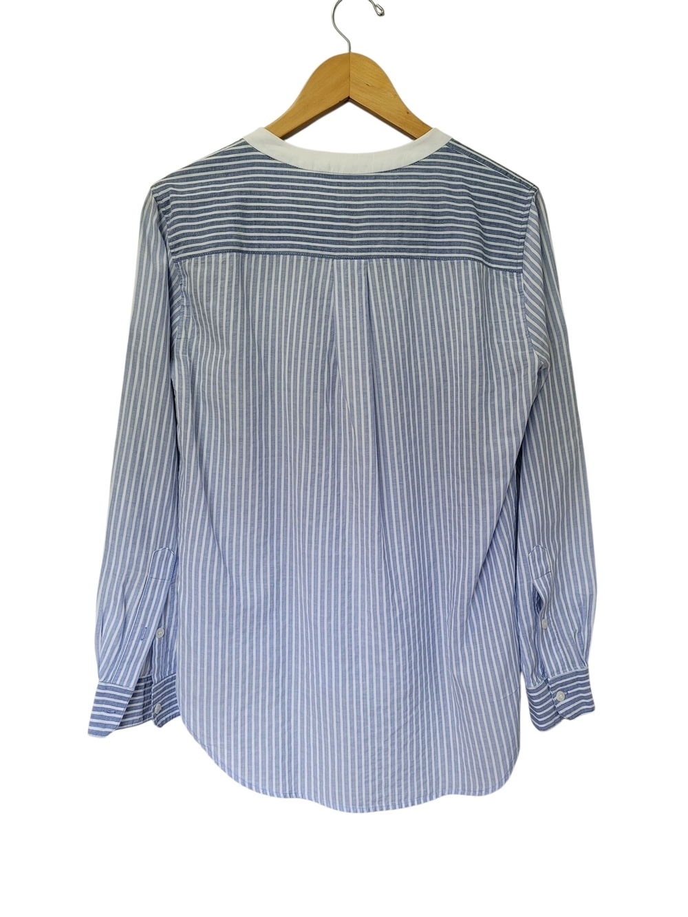 BCBGMAXAZRIA Randi Light Blue Stripe High-Low Blouse - M - Cotton Blend - Picture 4 of 8